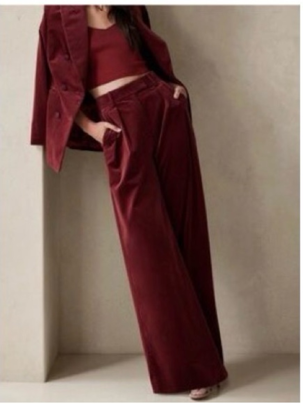Banana Republic Crushed Velvet Wide-Leg Pants Size 4 Burgundy
